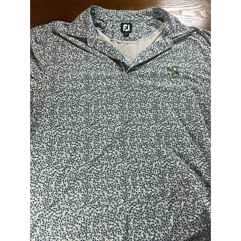 FootJoy Shirt 2XL Blue Painted Floral Lisle Athletic Fit Bay Hill Logo